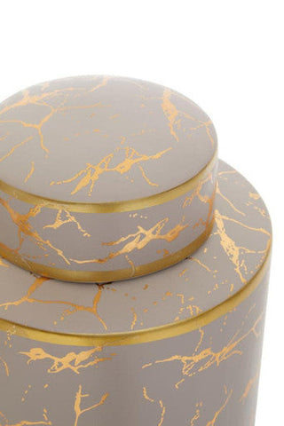 Gray ceramic daria large ceramic jar with gold marble patterns and thin golden rims with matching lid