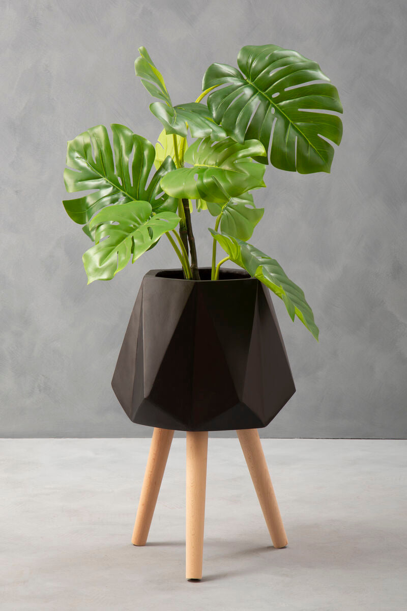 Darnell Large Black Geometric Planter with Legs