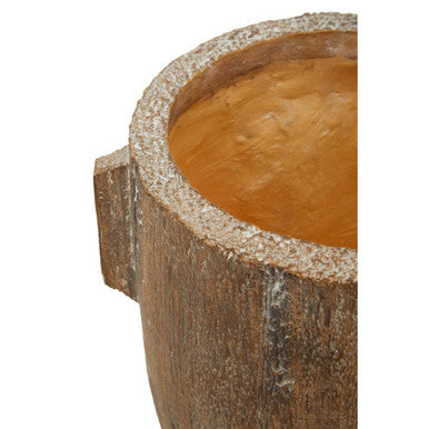 Rustic stone darnell small natural face planter with textured earthy brown surface and a visible handle