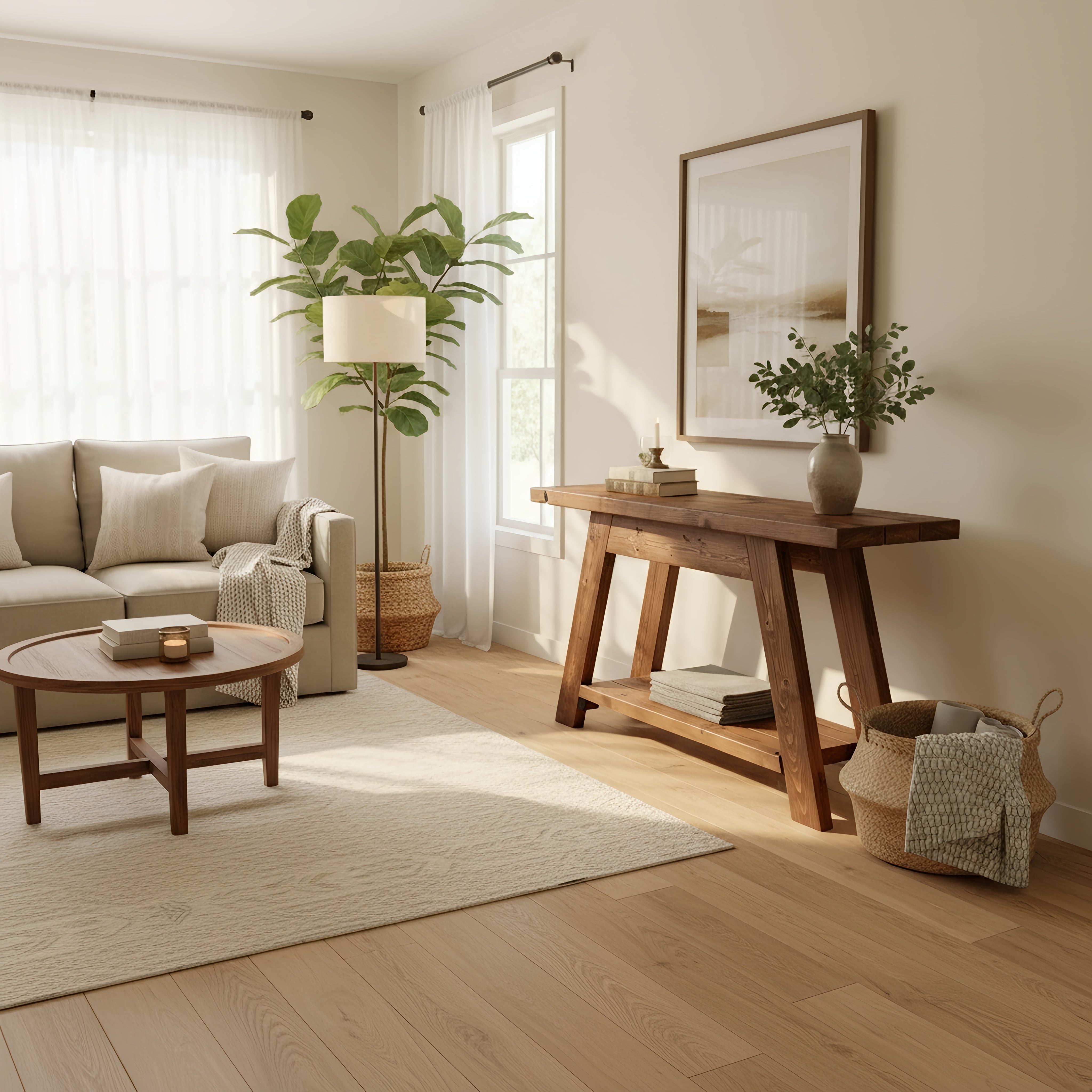 Rustic dasi console table with shelf walnut colour featuring a dark brown finish and visible wood grain with two tiers