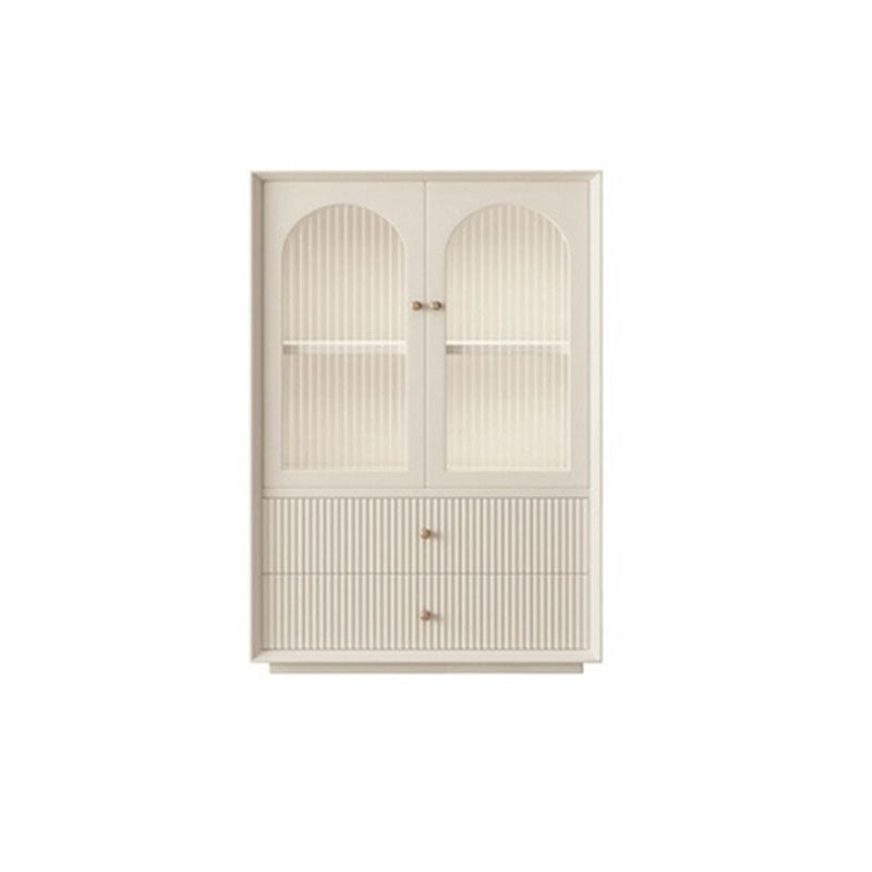 Cream-colored davinia side cabinet with arched glass doors and ribbed panels for davinia living room set