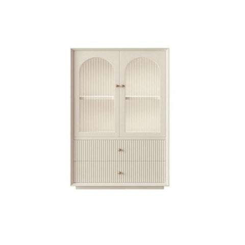 Cream-colored davinia side cabinet with arched glass doors and ribbed panels for davinia living room set