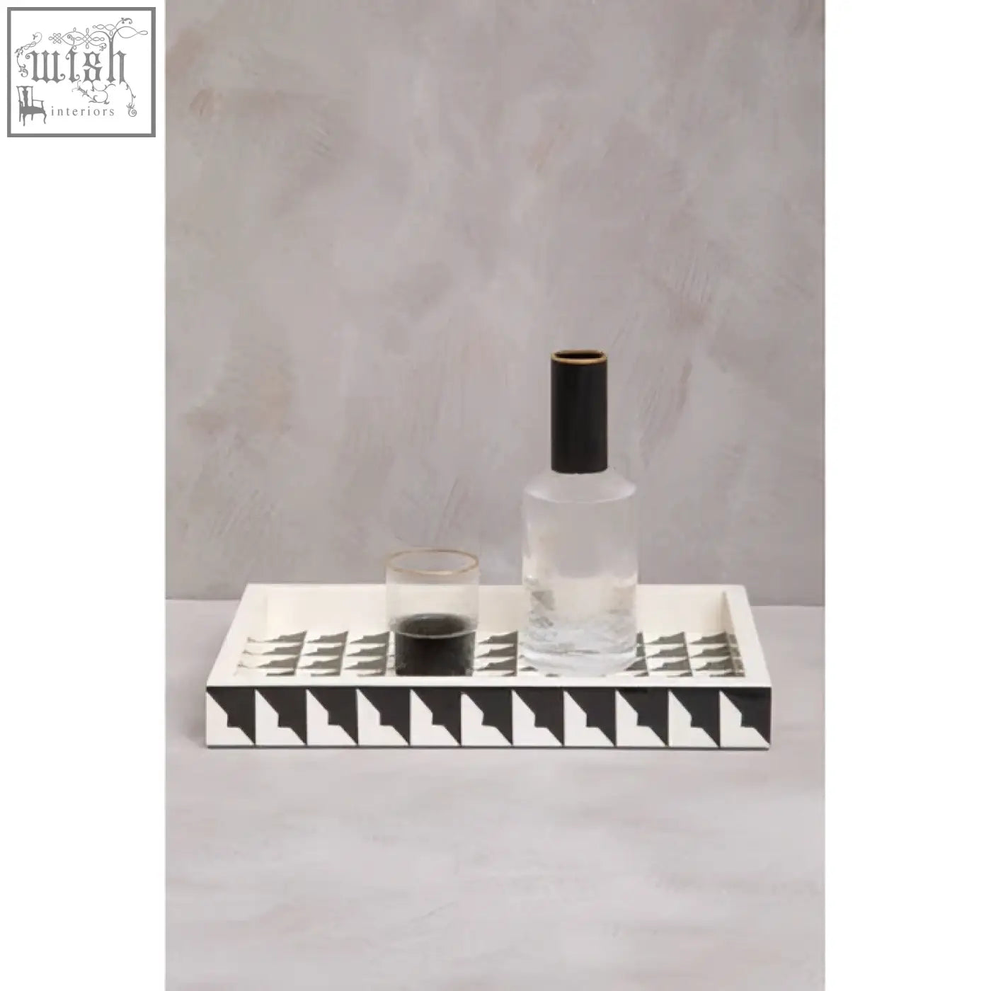 White tray with black geometric pattern and raised edges from davino black for stylish serving or decor