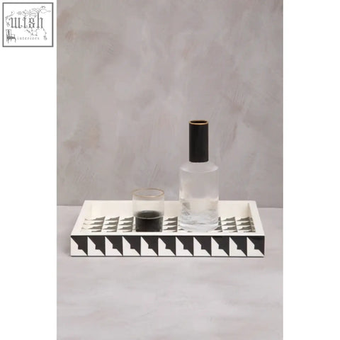 White tray with black geometric pattern and raised edges from davino black for stylish serving or decor