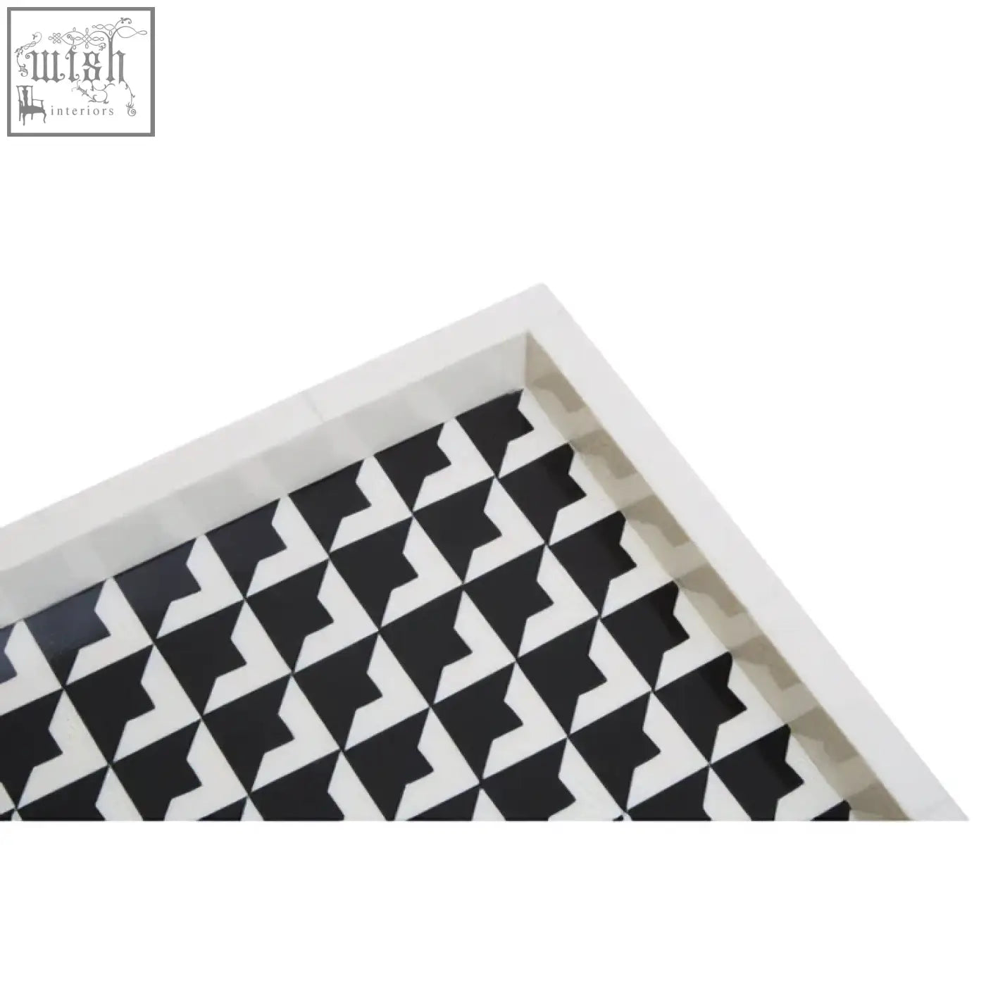 Davino black and white tray with geometric pattern and raised edges for a clean modern look