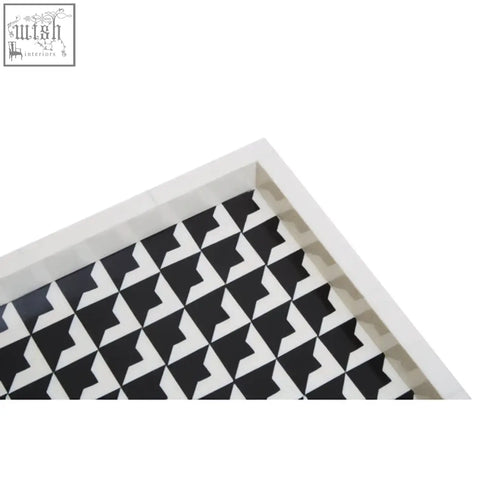 Davino black and white tray with geometric pattern and raised edges for a clean modern look