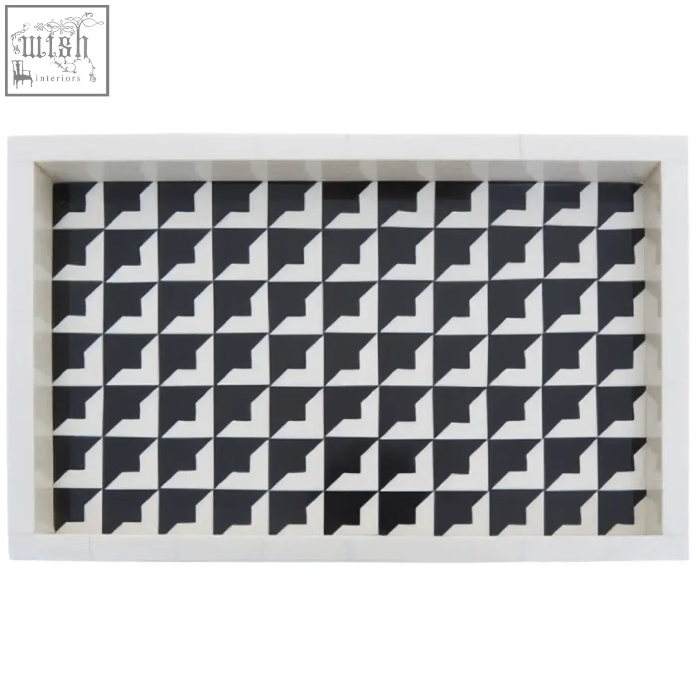 Davino black and white tray with geometric pattern and raised edges for a sleek modern look