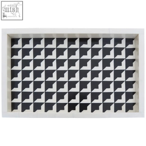 Davino black and white tray with geometric pattern and raised edges for a sleek modern look