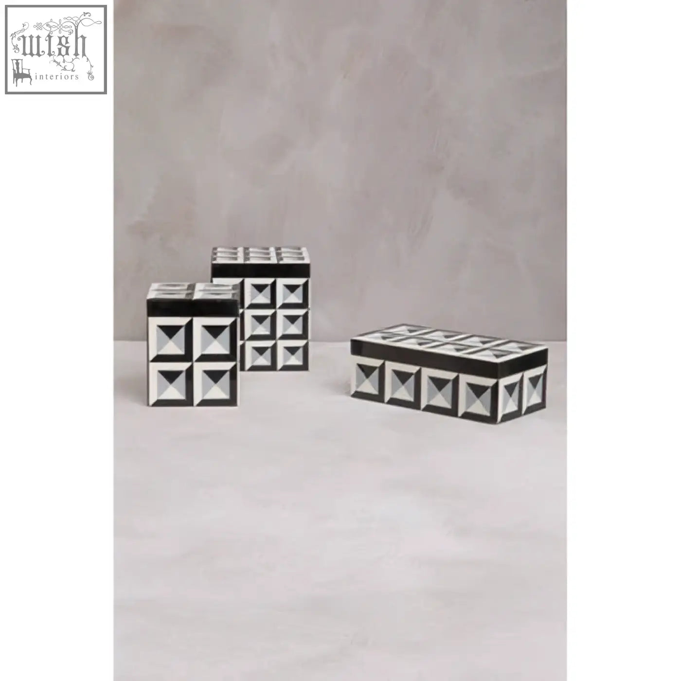 Black and white geometric patterned modern davino rectangular trinket box for stylish storage and organization