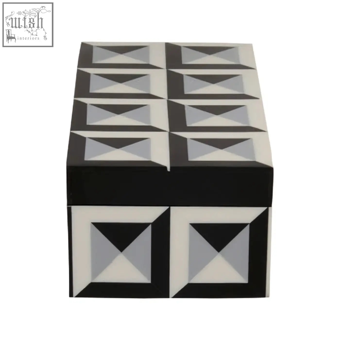 Black and white geometric patterned davino rectangular trinket box with a glossy finish for stylish storage