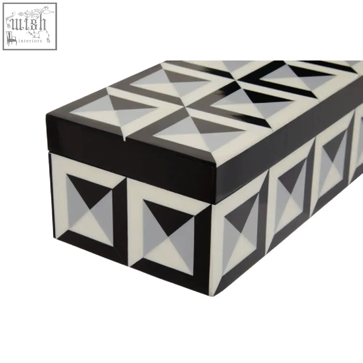Glossy black and white geometric patterned davino rectangular trinket box perfect for storing small treasures