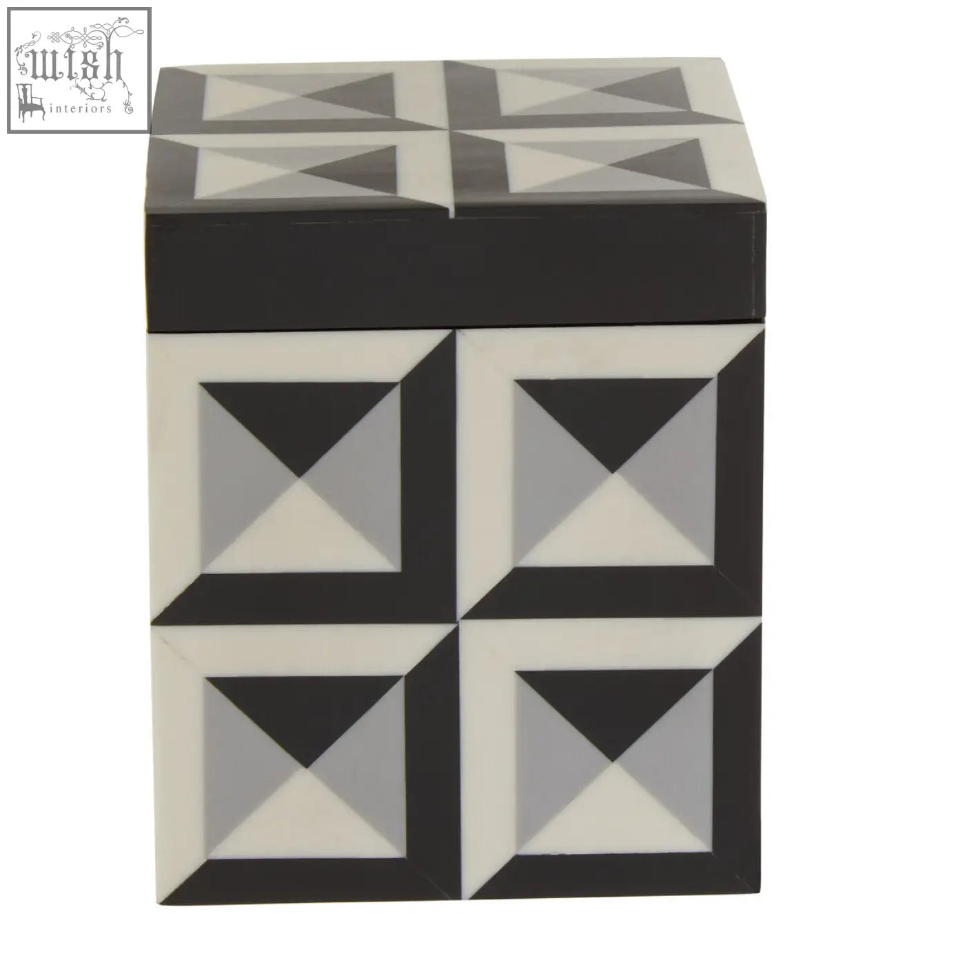 Davino small square trinket box with a black and white geometric pattern and matte finish perfect for storing small items