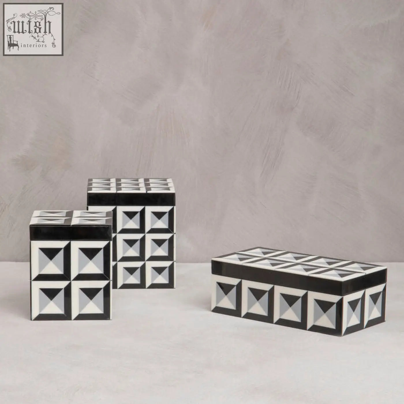 Black and white geometric patterned ceramic davino small square trinket box for stylish storage and organization