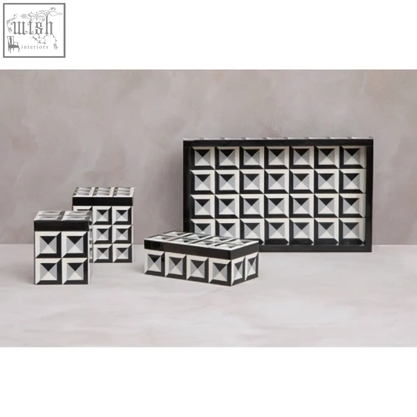 Davino small square trinket box with black and white geometric pattern in a modern minimalist design