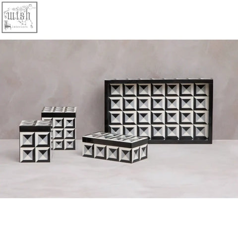 Davino small square trinket box with black and white geometric pattern in a modern minimalist design