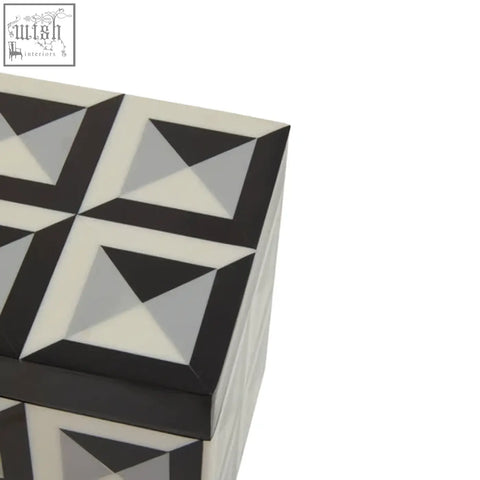 Davino small square trinket box with glossy black and white geometric pattern perfect for storing small keepsakes