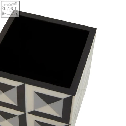 Davino small square trinket box with black and white geometric pattern and glossy finish for stylish storage