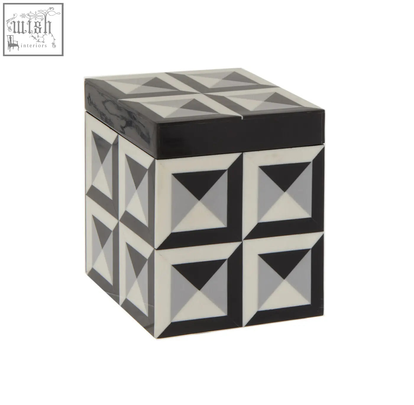 Davino small square trinket box with black and white geometric pattern cube-shaped decorative storage box