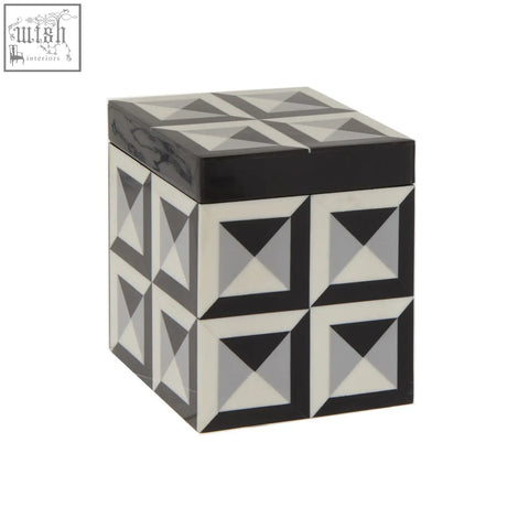 Davino small square trinket box with black and white geometric pattern cube-shaped decorative storage box