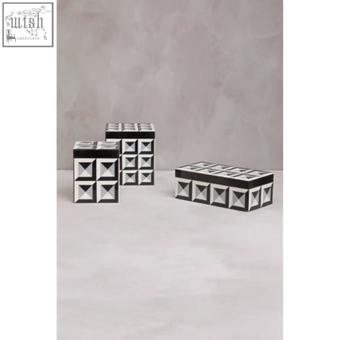 Davino small square black and white geometric patterned trinket box with modern minimalist design for small storage