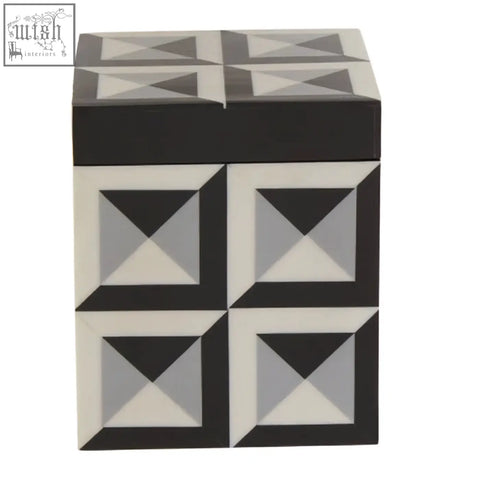 Davino small square black and white geometric patterned matte finish small square trinket box for storing jewelry