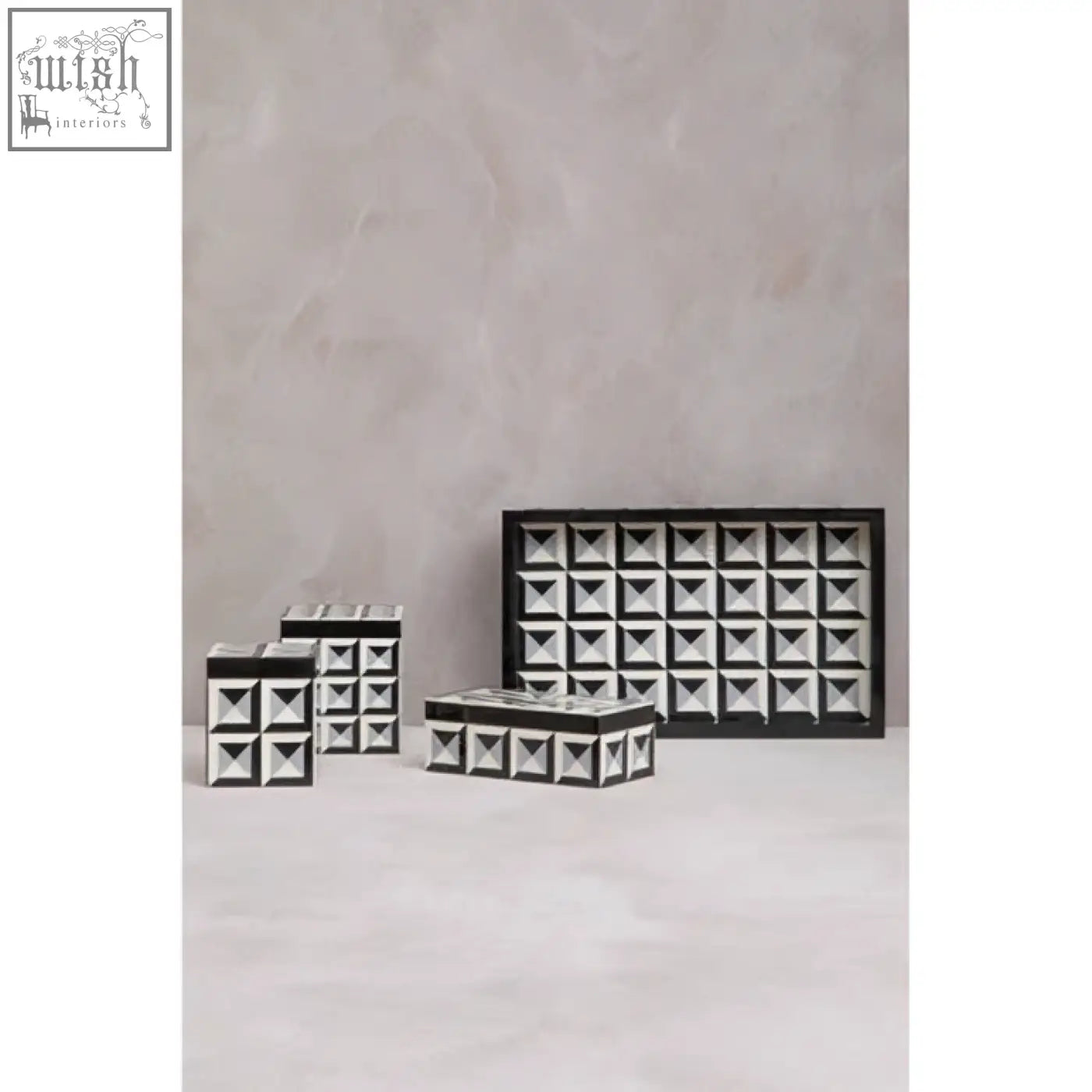 Black and white geometric pattern davino small square trinket box with modern minimalist rectangular design