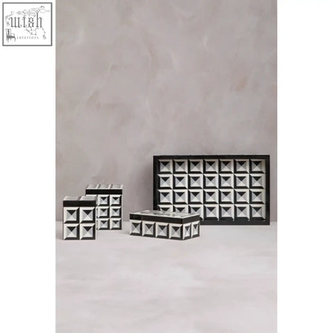 Black and white geometric pattern davino small square trinket box with modern minimalist rectangular design