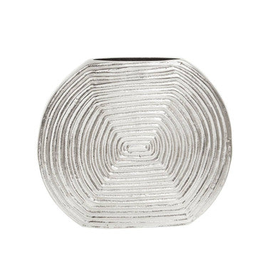 Dax silver small vase with silver metallic finish and concentric circular ridges for stylish decor