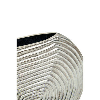 Dax silver small vase made of silver metallic with concentric wavy ridges and a sleek black interior small vase