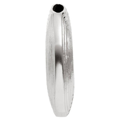 Dax silver small vase with silver-toned cylindrical shape and vertical ribbed reflective surface perfect for decor
