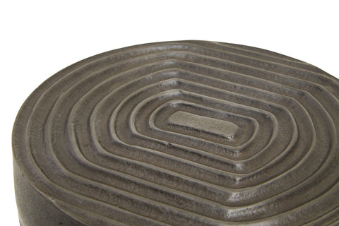 Dax small grey box made of textured ceramic with concentric oval ridges on a small grey box design