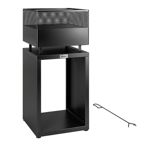 Outsunny Outdoor Fire Pit with Wood Storage Wood Burning Firepit with Mesh Sides 87 cm Black