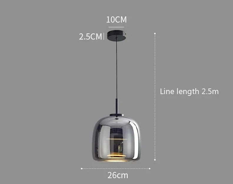Modern smoked glass pendant lights with sleek black metal ceiling mount and cord from decao light collection