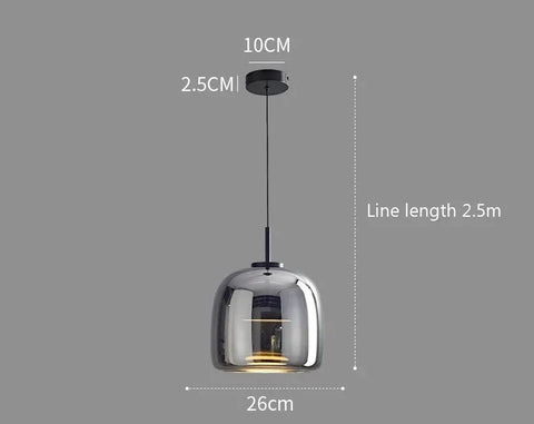 Modern smoked glass pendant lights with sleek black metal ceiling mount and cord from decao light collection