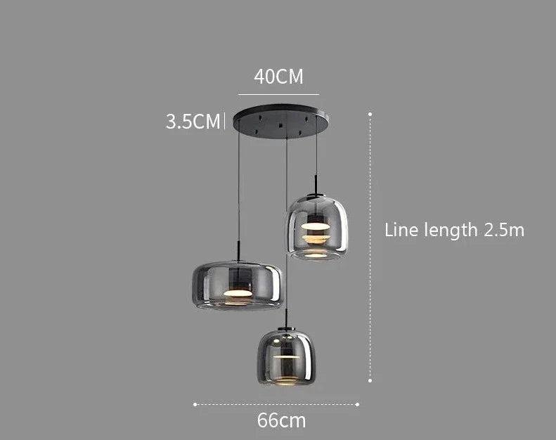 Modern black pendant lights with three glass shades and circular ceiling mount from decao light