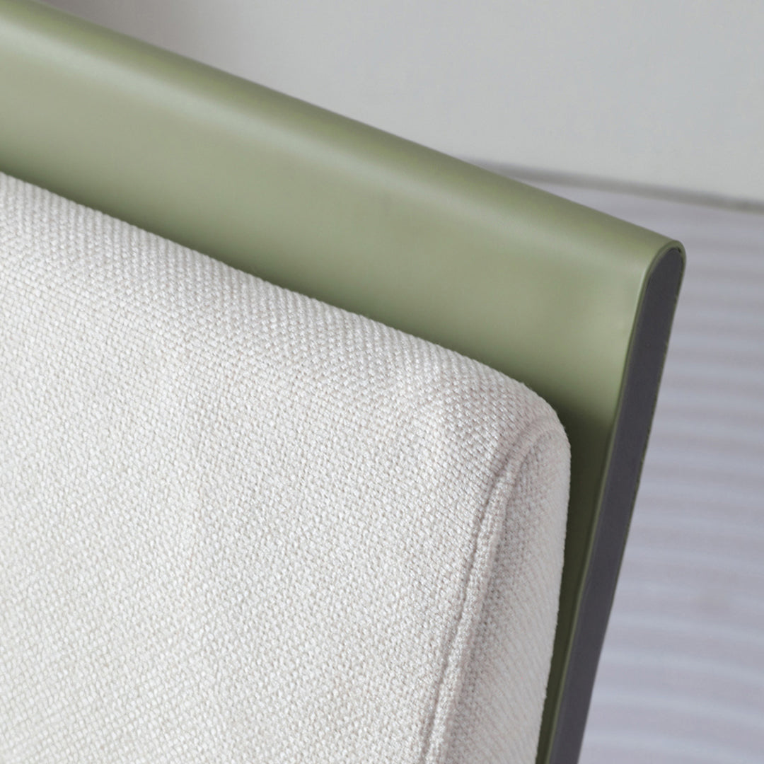 Decker dining chair with olive green frame and textured white fabric seat for stylish dining comfort