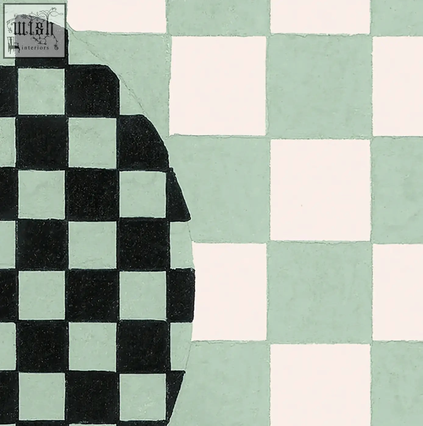 Deco checkers wallpaper in black and mint green checkered pattern by micaela sharp made with ethically sourced materials and digital printing