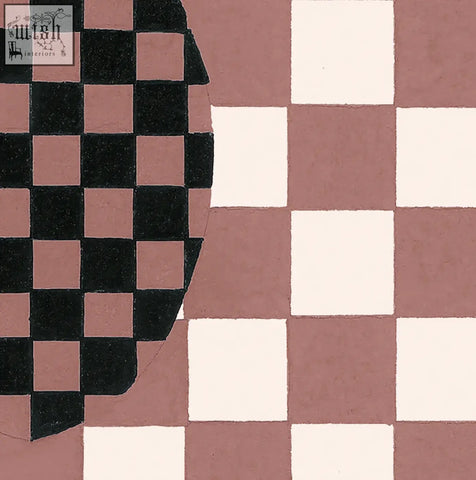 Black and pink checkered deco checkers wallpaper with soft texture in toasted coco by micaela sharp digital printing
