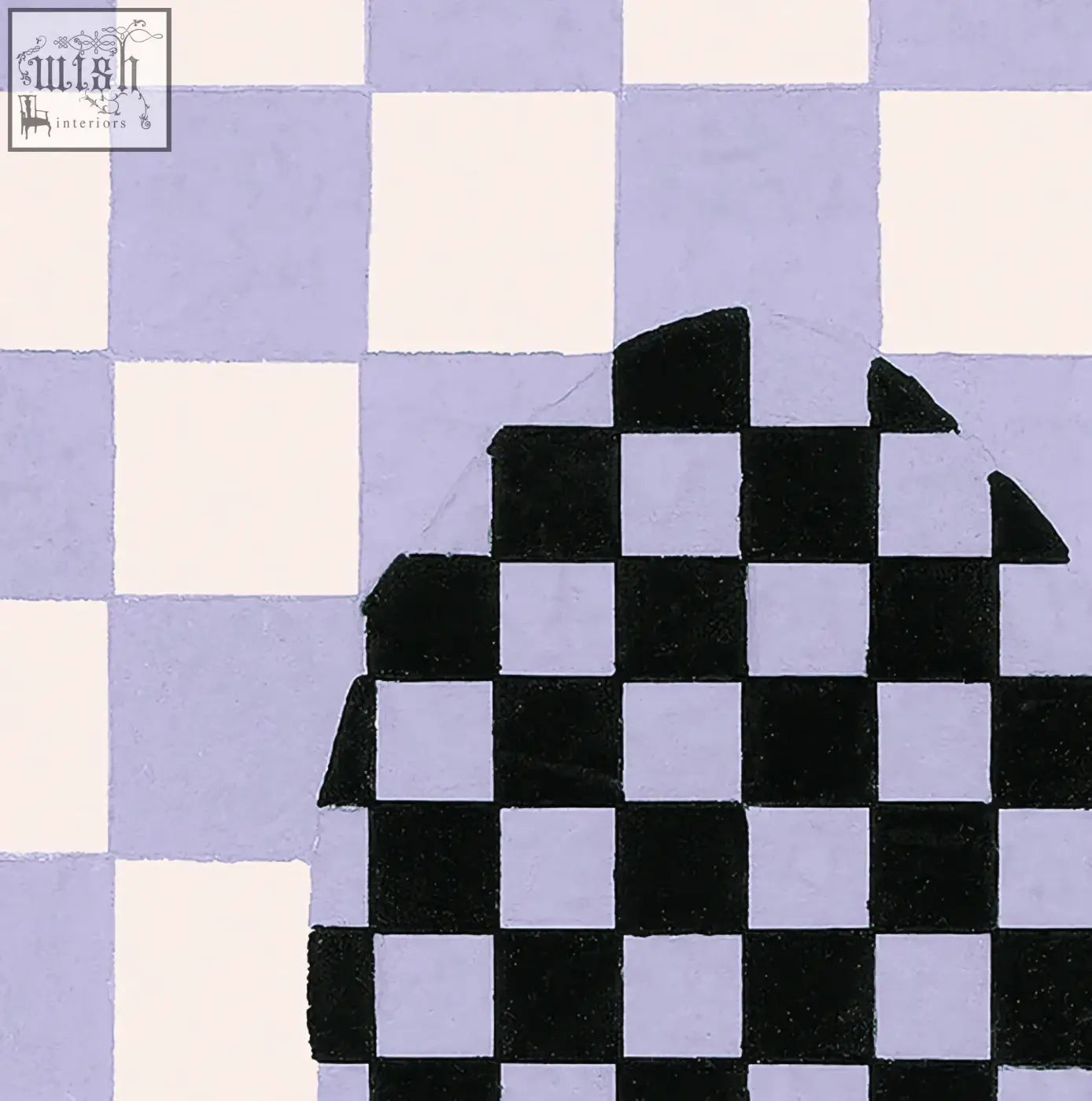 Deco checkers wallpaper in violet veil by micaela sharp features black and white checkered digital printing on textured surface
