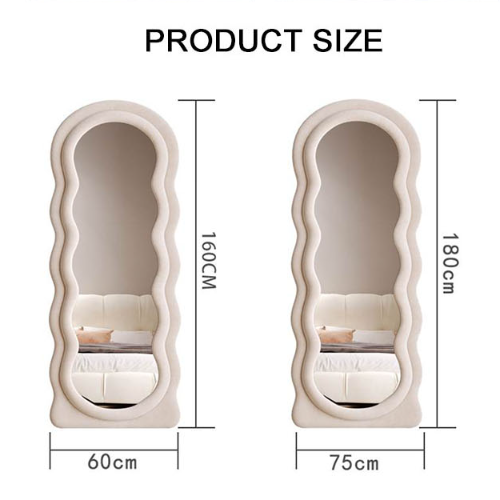 Cream-colored deenz modern full length mirror with wavy edges and a sleek modern design for stylish spaces