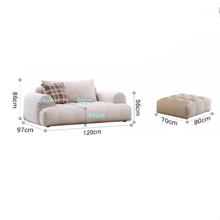 Beige upholstered delilah violet two seater sofa with tufted back and armrests and matching ottoman cream four seater sofa