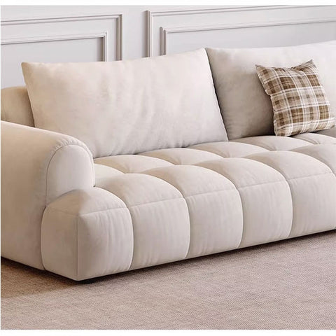 Cream delilah violet two seater and four seater sofa with plush segmented cushions and soft fabric finish