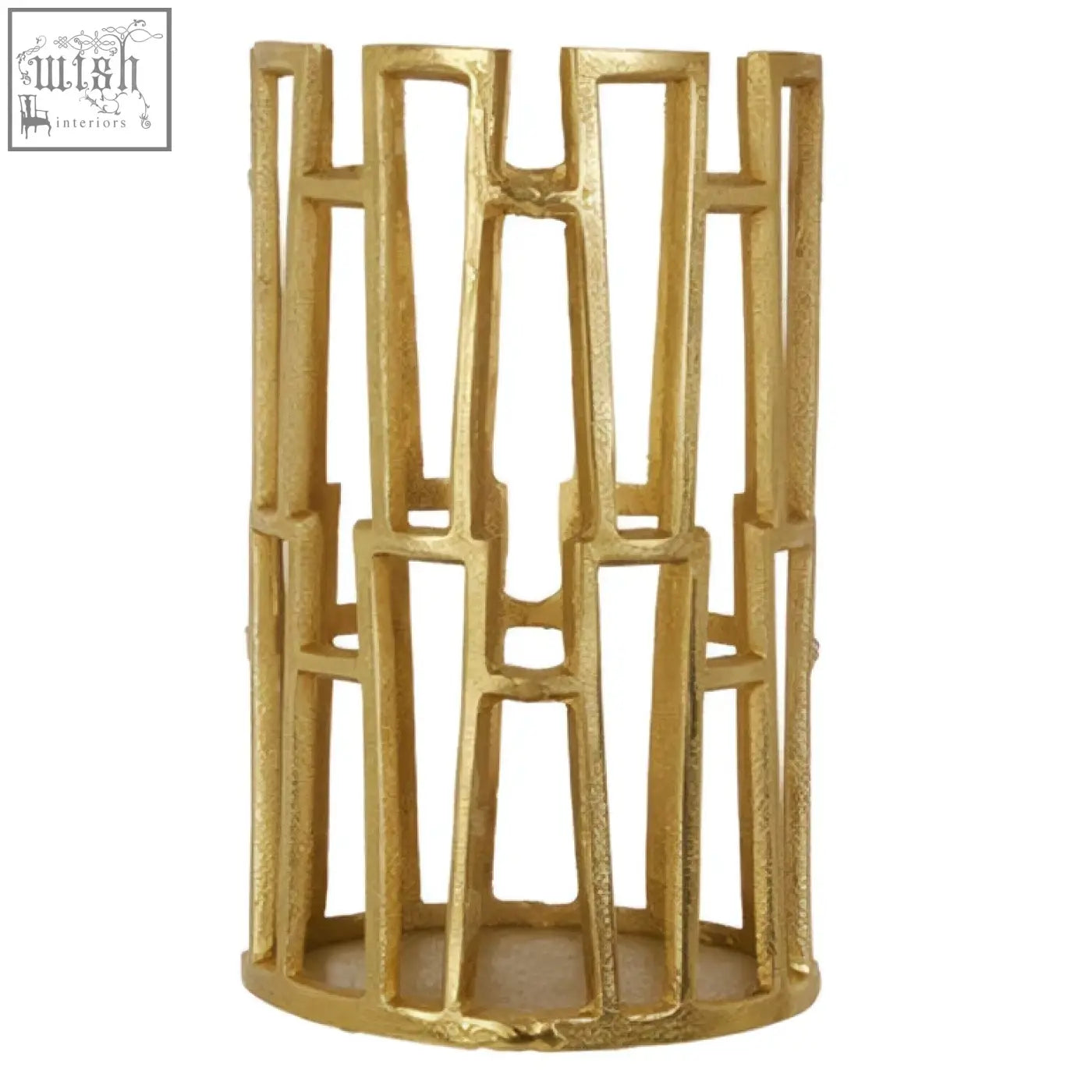 Gold-colored delphi aluminium candle holder with geometric pattern and textured finish for stylish decor