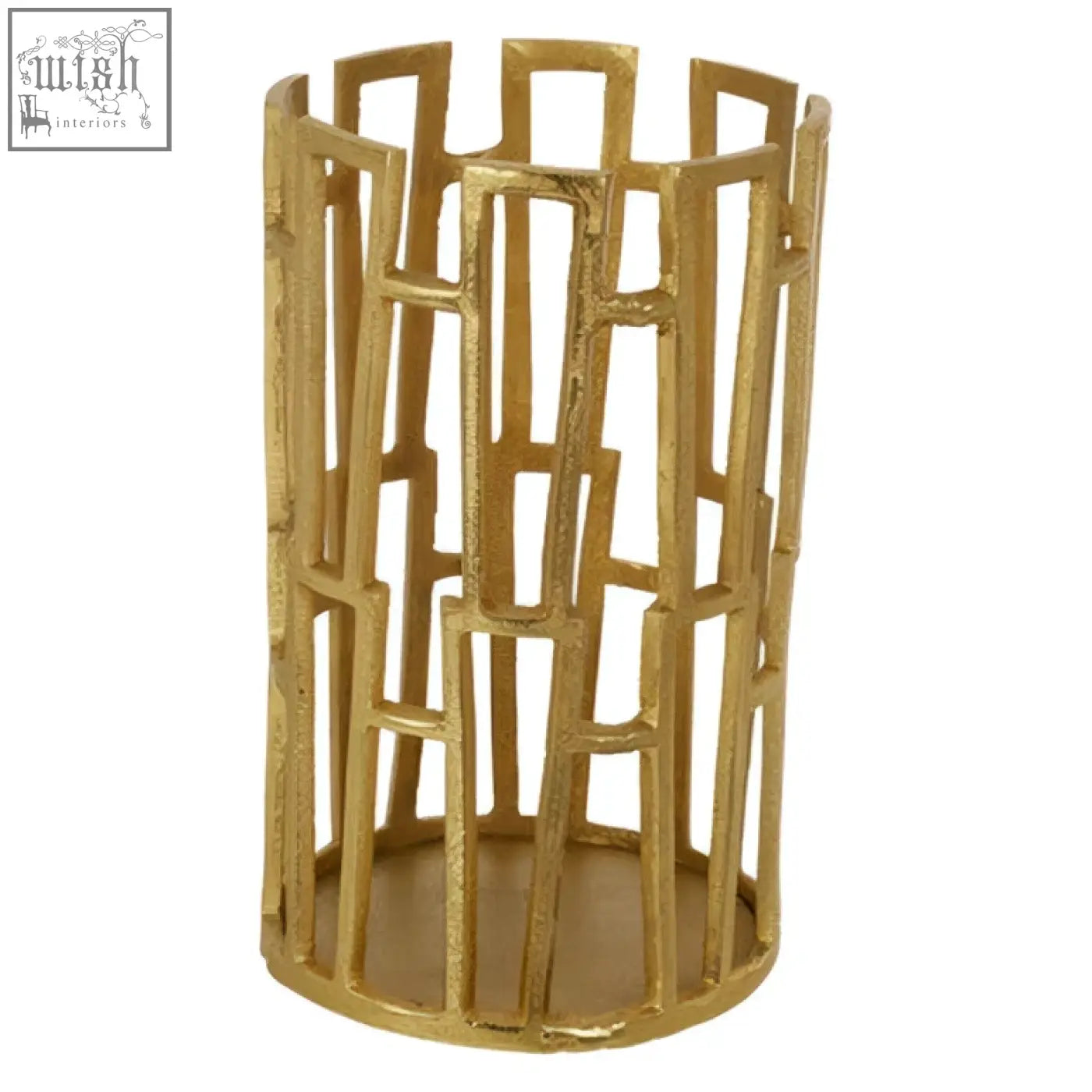 Gold-finished delphi aluminium candle holder with geometric open lattice design for modern decor