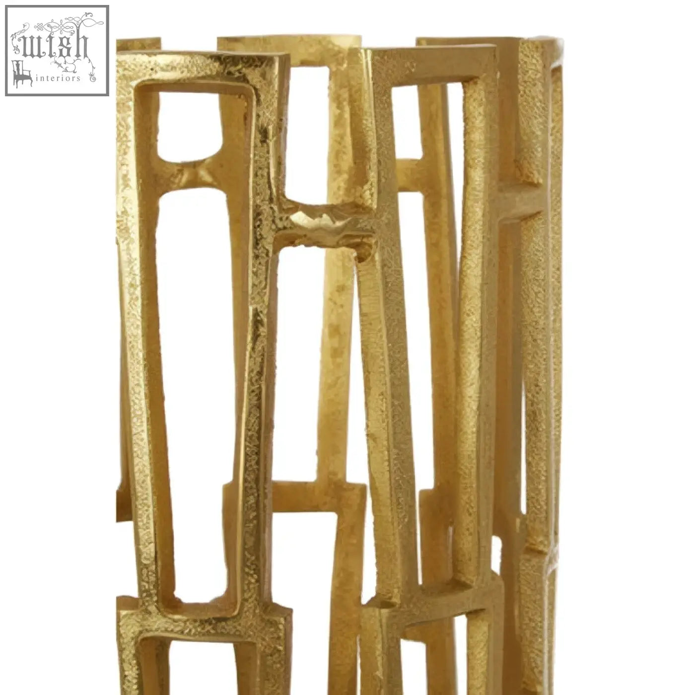 Golden metallic delphi aluminium candle holder with textured open lattice design perfect for stylish decor