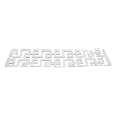 White geometric puzzle piece set with interlocking maze patterns on the delphi silver finish dish