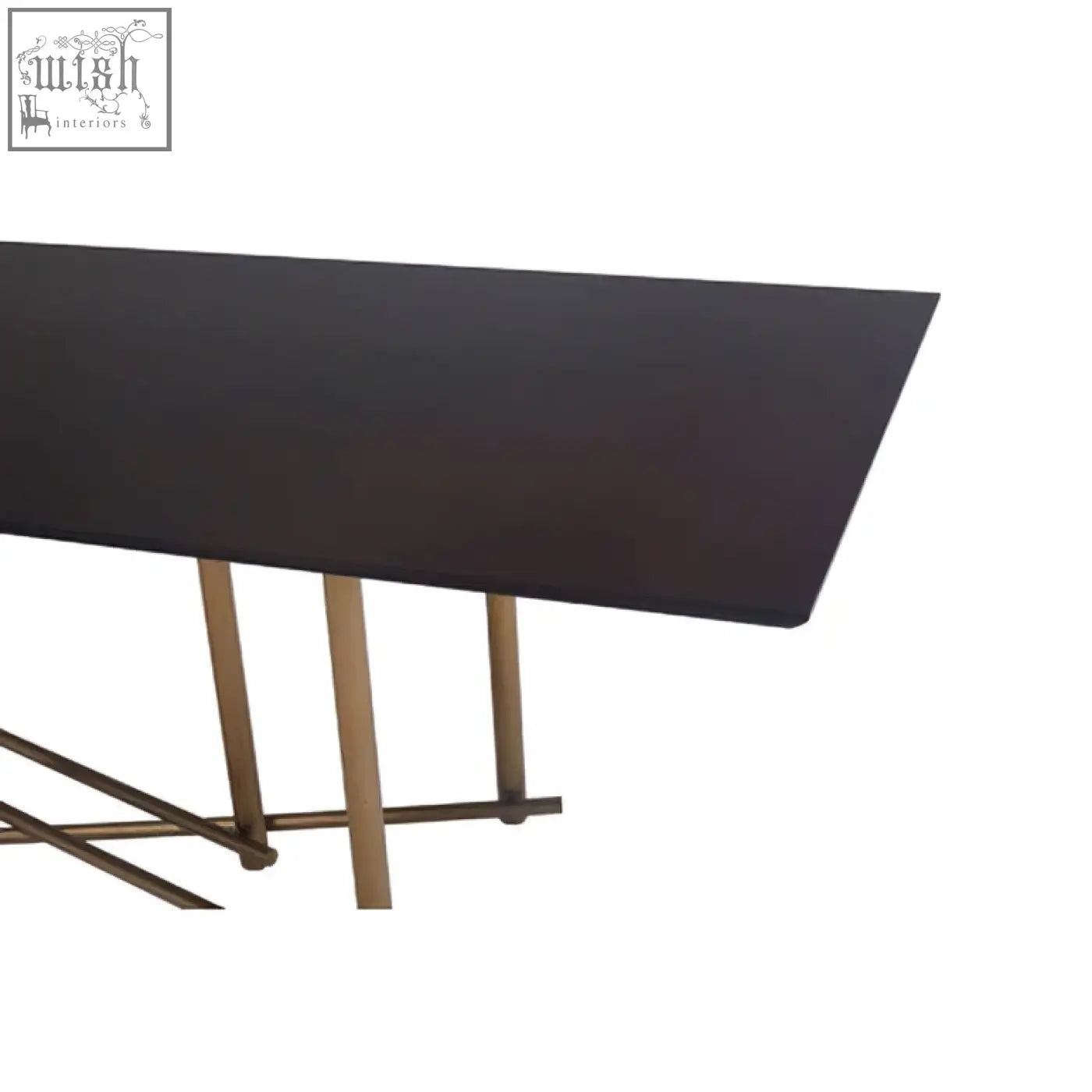 Black walnut veneer dining table with slender brushed brass legs perfect for stylish dining spaces