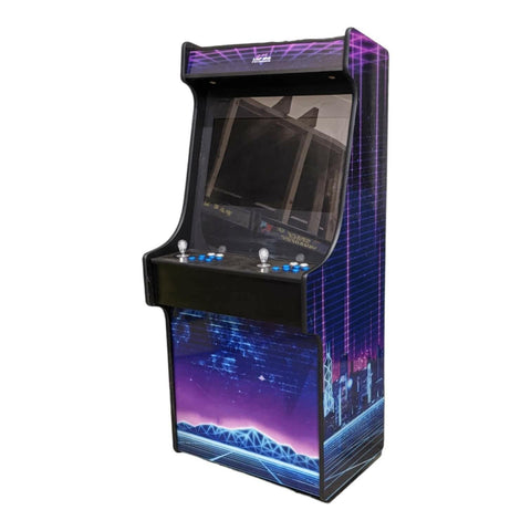 Deluxe 27 arcade machine alpha max with purple and blue neon futuristic cityscape design arcade machine cabinet