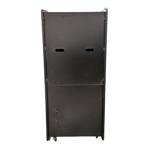 Black metal utility cart with two sliding doors and caster wheels for deluxe 27 arcade machine by alpha max