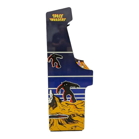 Deluxe 27 arcade machine space invaders theme with blue and yellow cabinet and black alien figures by alpha max